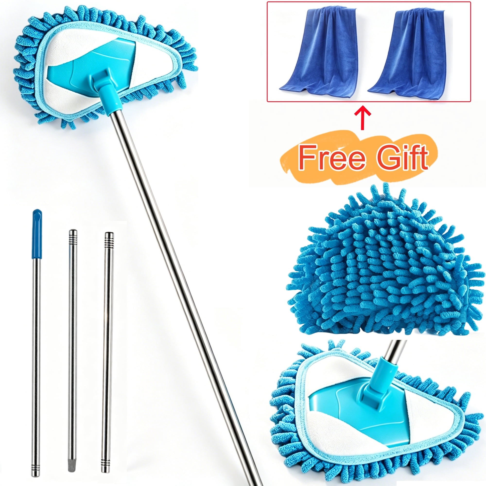 IHXORA Triangular Dust Mop with 180° Rotating Head and Extendable Pole ...