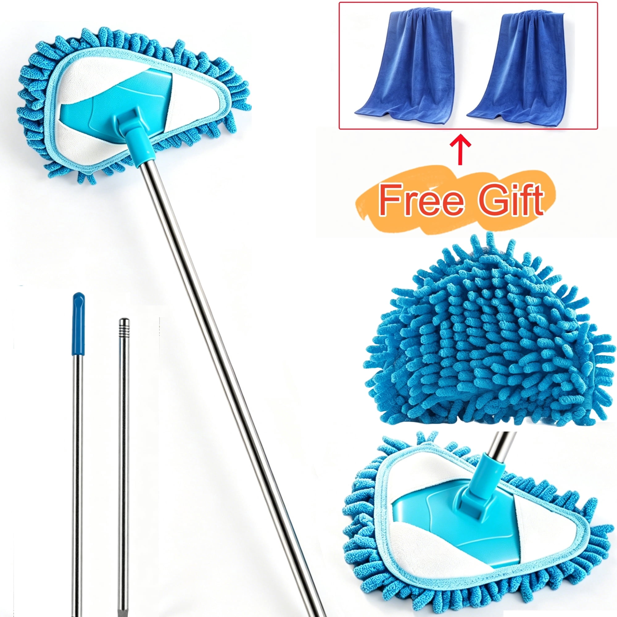 Triangular Dry Triangular Dust Mop with 180 Degree Rotating Head, Extendable 2-Section ...