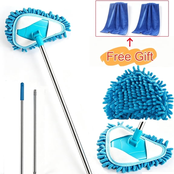 Triangular Dust Mop with 180 Degree Rotating Head, Extendable 2-Section Pole for Ceiling and Wall Cleaning, Lightweight Multi-Surface Dry and Wet Cleaning Tool (1 Pc)