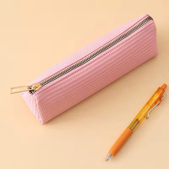 Triangular Faux Leather Pencil Case Large Capacity Macaron Pencil Pouch Zippered