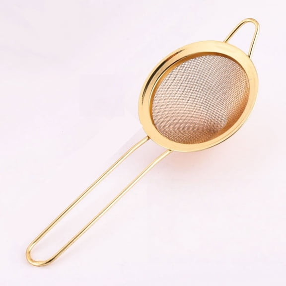Triangular Fine Mesh Strainer Spoon 7.9 Inch Metal Food Filter Skimmer High Precision Impurity Separation Sieve for Kitchen Cooking Baking Gold