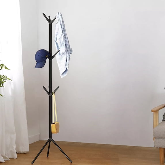 Triangular Floor-standing Coat Rack - Space-saving, Sturdy Metal Design for Entryways, Bedrooms & Living Rooms - Easy Assembly, Modern Style for Clothes, Bags & Accessories Black
