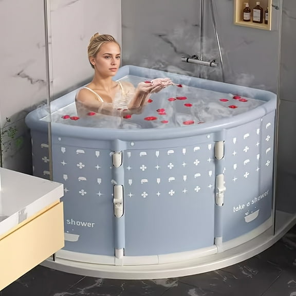 Triangular Folding Bathtub, Adult Portable Bathtub, Large Surrounding Folding, Corner Design, Portable And Easy to Store, Walk-In Hot Tub with Stand, Freestanding Non-Inflatable Hot Ice Bath b