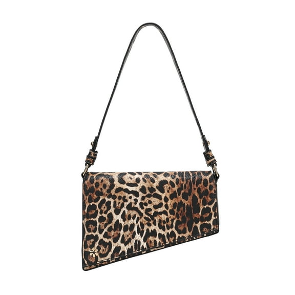Triangular Geometric Under Arm Hobo Bag - PU Vegan leather - Leopard