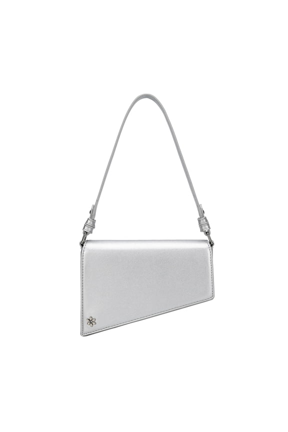 Triangular Geometric Under Arm Hobo Bag - PU Vegan leather - Silver