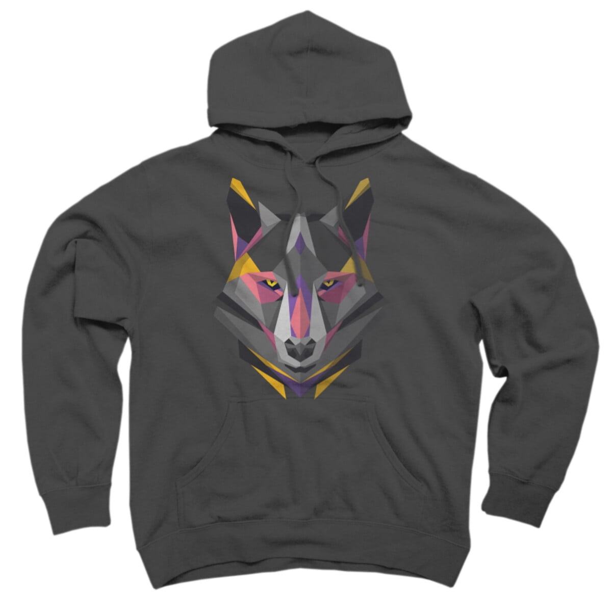 Triangular Geometric Wolf Head Black Graphic Pullover Hoodie Design By Humans XL
