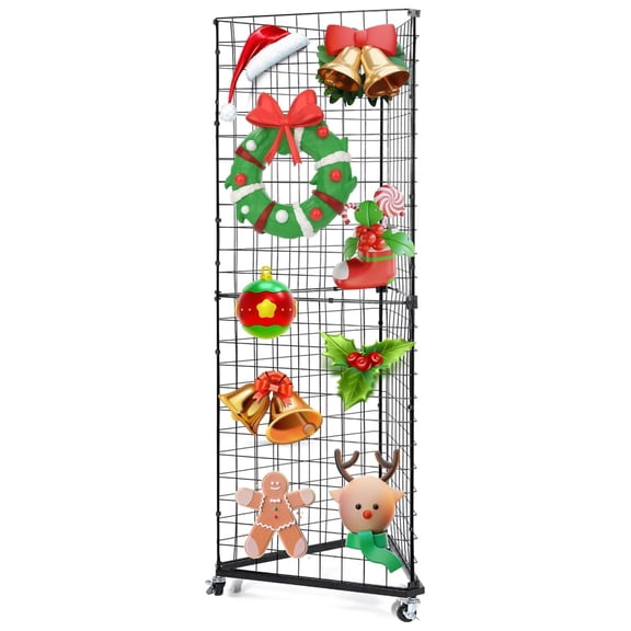 Triangular Gridwall Display Stand 24"x68" with Base & Casters, 3-Sided Rolling Grid Tower Rack for Stores, Vendor Events, Shows - Black