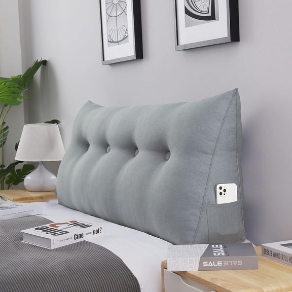 Triangular Headboard Pillow Bed Wedge Pillow for Headboard Full Size Wedge Pillow Headboard for Daybed Bunk Bed Large Bolster Pillow for Bed with Removable Cover, Gifts for Mom Gray