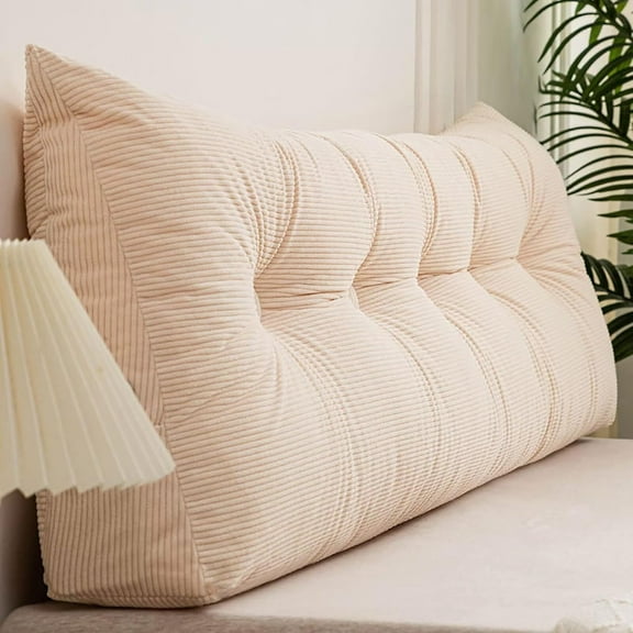 Triangular Headboard Pillow – Large Wedge Backrest Cushion for Bed, Sofa & Daybed, Reading Support Pillow with Side Pocket, Twin/Full/Queen Sizes