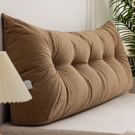 Triangular Headboard Pillow – Large Wedge Backrest Cushion for Bed, Sofa & Daybed, Reading Support Pillow with Side Pocket, Twin/Full/Queen Sizes