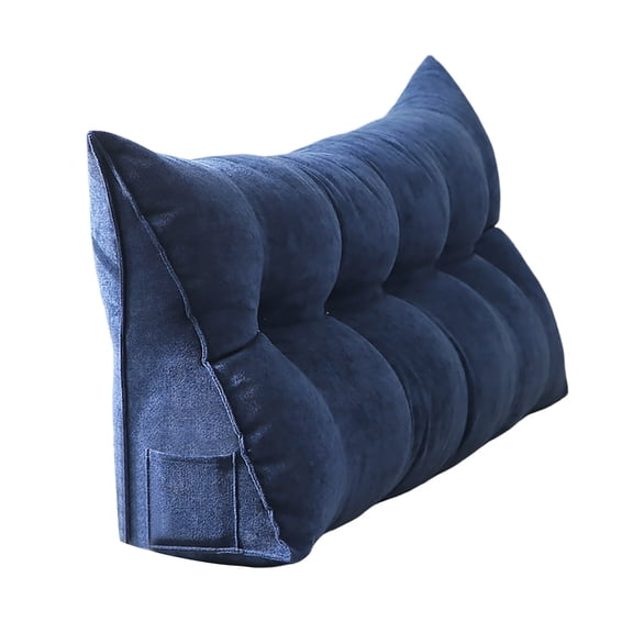 Triangular Headboard Pillow with Side Pocket, Removable Cover Reading Backrest Cushion for Twin XL Bed, Dorm Room and Sofa Support Pillow(Navy,60x50cm)