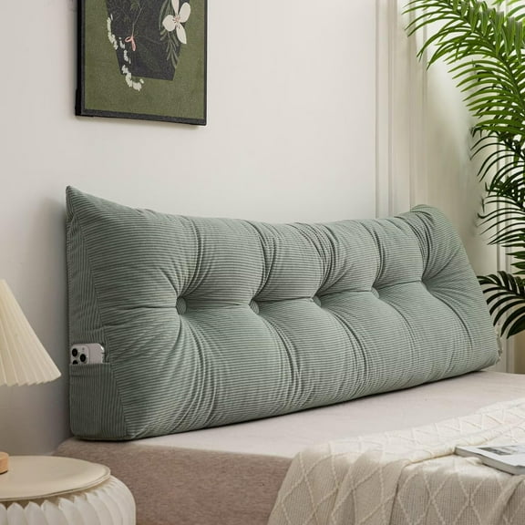 Triangular Headboard Pillow Twin - Bolster Cushion for Dorm Beds, Backrest Support Pillow for Sitting Up in Bed (Green|L,71x4.7x15.7IN)