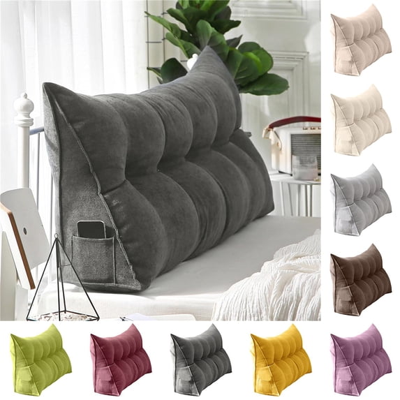 Large Flannel Headboard Pillow Wedge | Long Backrest Cushion For Bed | Sitting Up Support Pillow With Pockets
