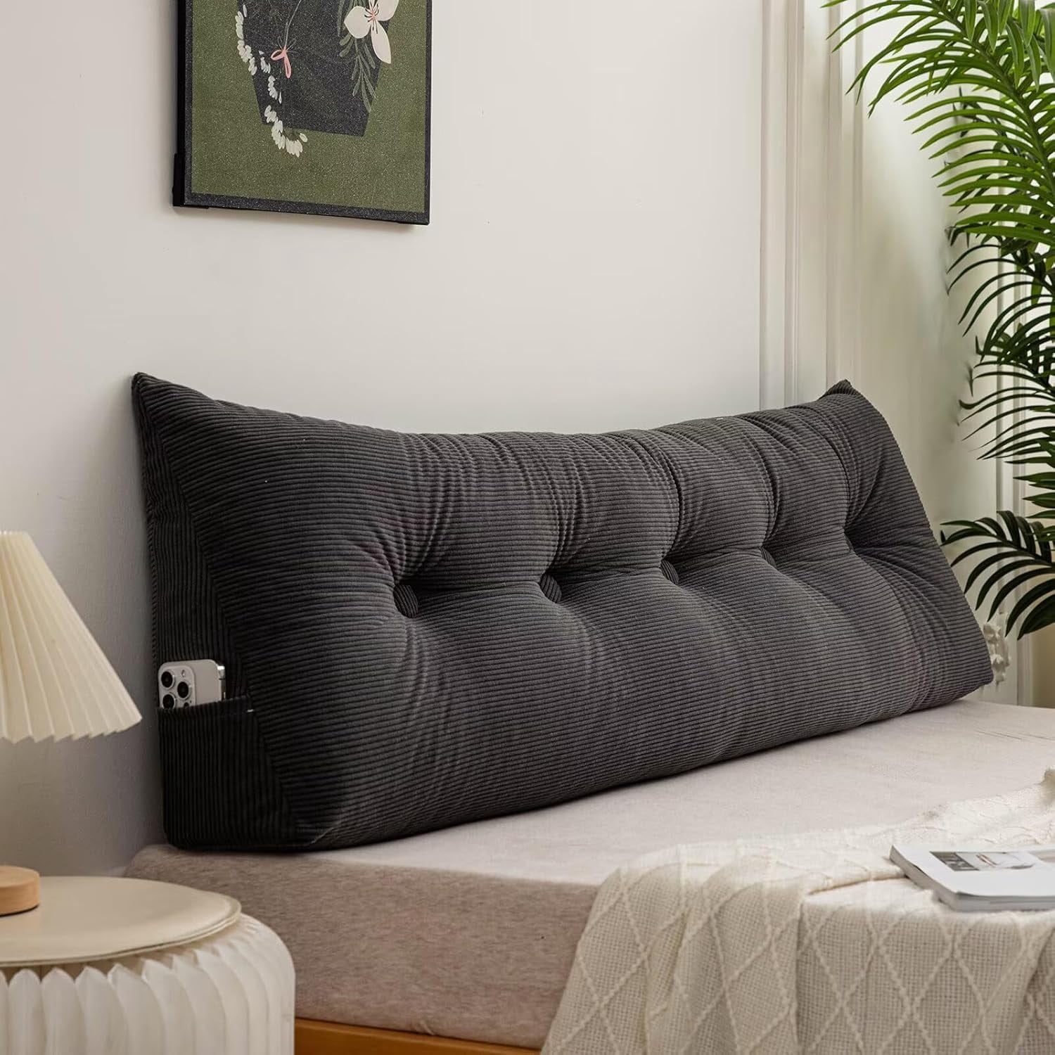 Triangular Headboard Pillow Twin XL, Ergonomic Wedge Triangular Bolster Cushion – Headrest & Backrest for Dorm Beds, Sofas, and More