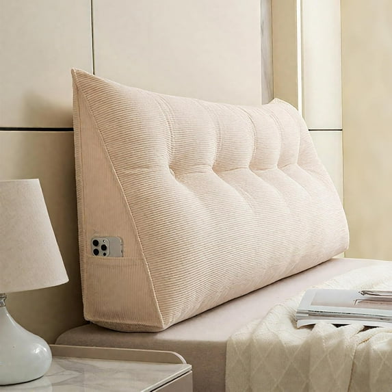 Triangular Headboard Pillow - Twin XL/Queen Size Ergonomic Back Rest with Removable Cover, Reading Support for Dorm Bed, Couch, Floor Sitting