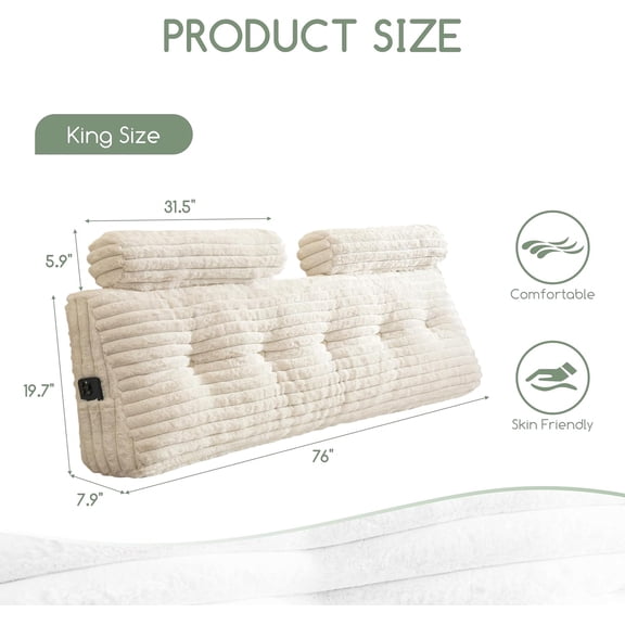 Triangular Headboard Wedge Pillow with 2 Cylindrical Pillows and Memory Foam Filling, Daybed Pillows for Sitting up, Reading or Working with Removable Cover, King 76"x19.7"
