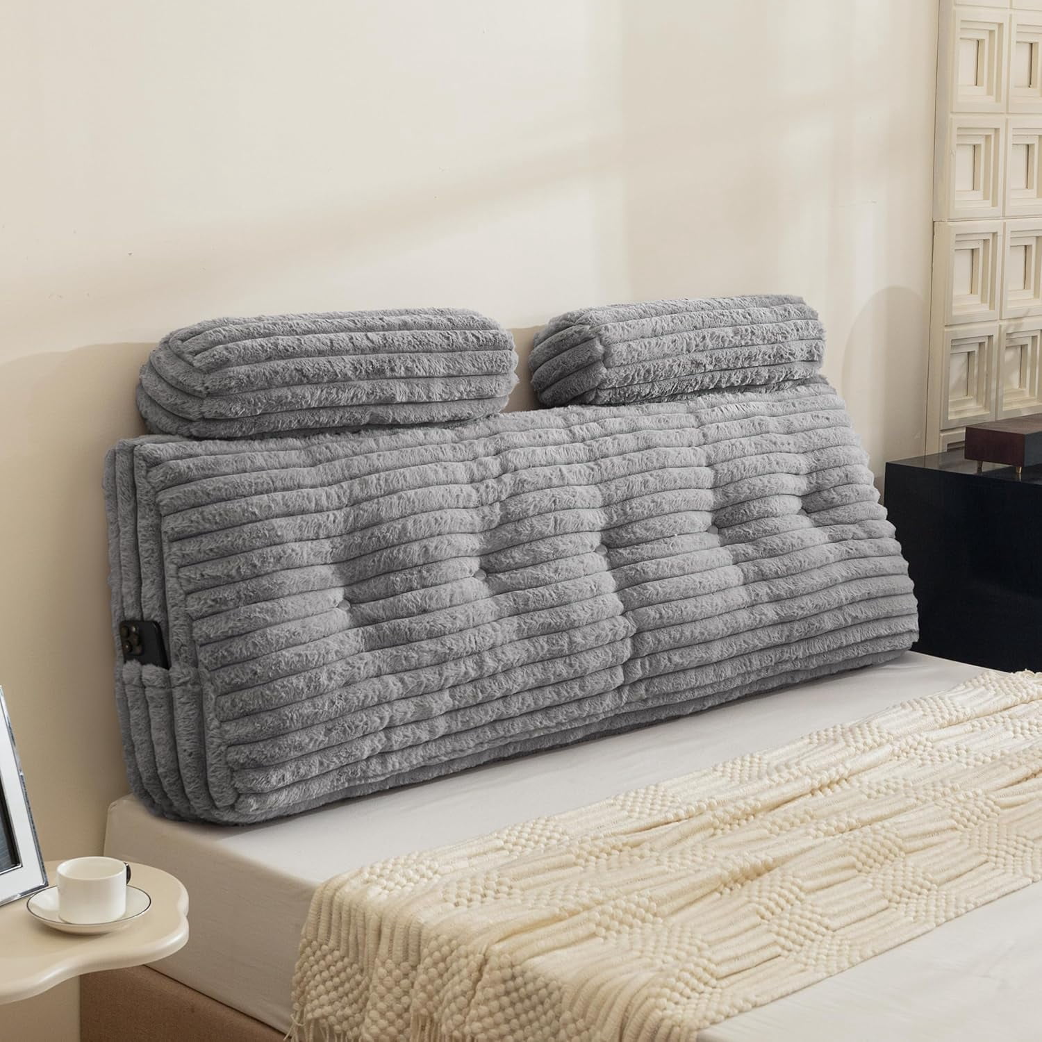 Triangular Headboard Wedge Pillow with 2 Cylindrical Pillows and Memory Foam Filling, Daybed Pillows for Sitting up, Reading or Working with Removable Cover,King 76"x19.7"