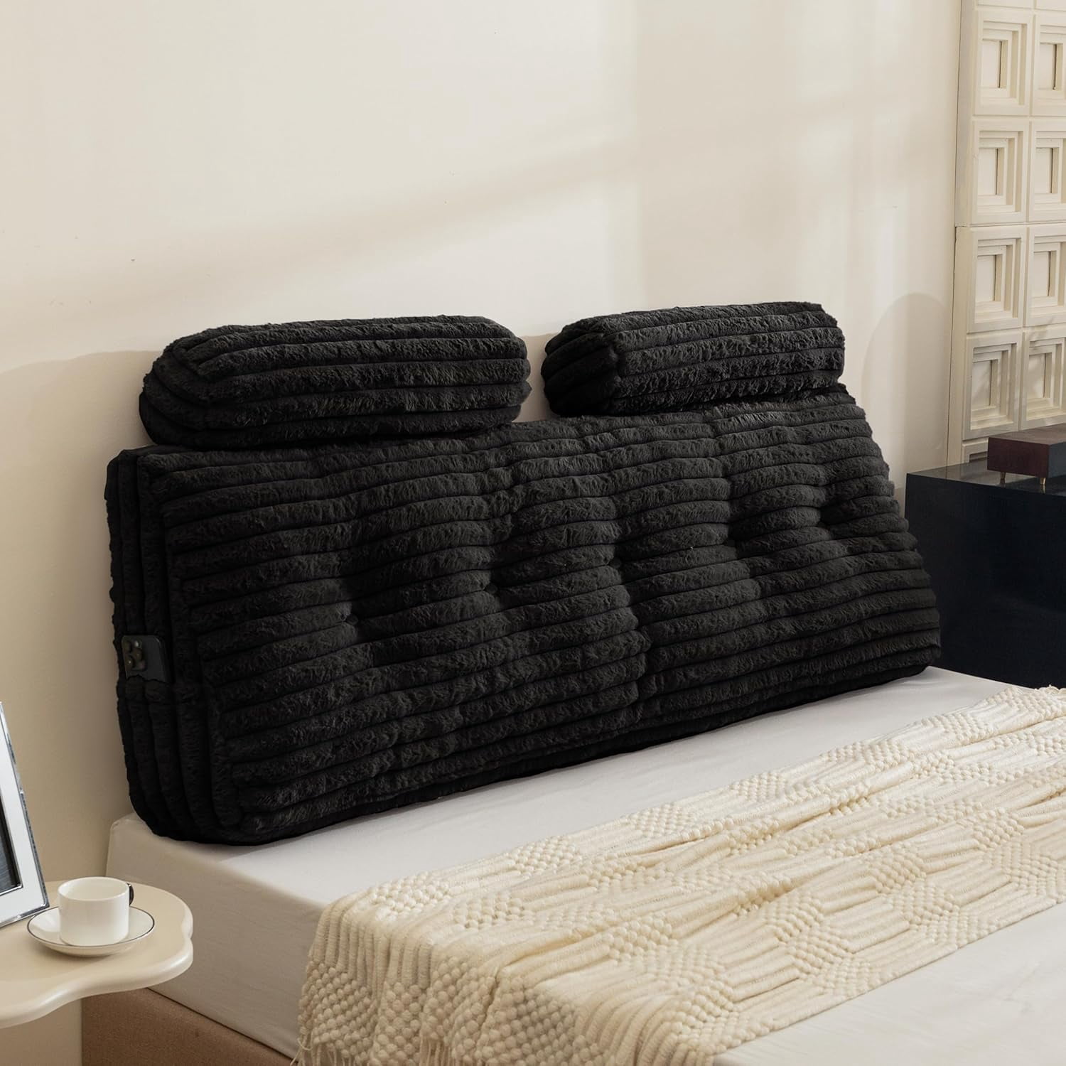 Triangular Headboard Wedge Pillow with 2 Cylindrical Pillows and Memory Foam Filling, Daybed Pillows for Sitting up, Reading or Working with Removable Cover,Queen 59.1"x19.7"