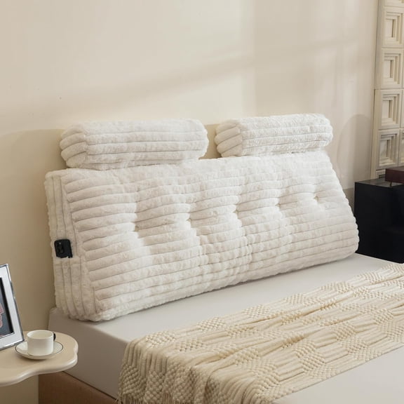 Triangular Headboard Wedge Pillow with 2 Cylindrical Pillows and Memory Foam Filling, Daybed Pillows for Sitting up, Reading or Working with Removable Cover,Queen 59.1"x19.7"