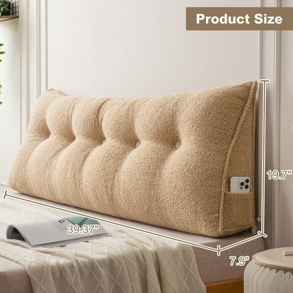 Triangular Headboard Wedge Pillow - Bed Rest Reading Cushion with Side Pockets, Removable Washable Cover, Bed Gap Filler Backrest Support for Twin/Queen/King Beds, Mixed Color