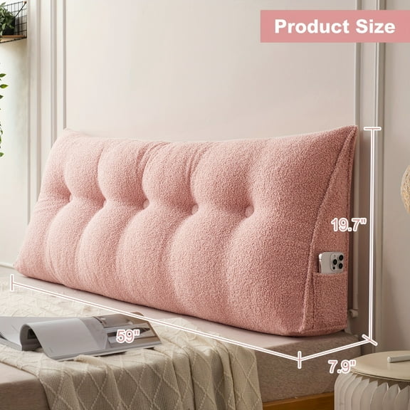 Triangular Headboard Wedge Pillow - Bed Rest Reading Cushion with Side Pockets, Removable Washable Cover, Bed Gap Filler Backrest Support for Twin/Queen/King Beds, Mixed Color