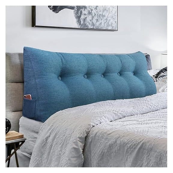 Triangular Headboard Wedge Pillow Daybed Pillows Bed Headboard Pillow Wedge Bed Rest Reading Pillow Filler Triangle Back Cushion Lumbar Positioning Upholstered Linen Blue Queen