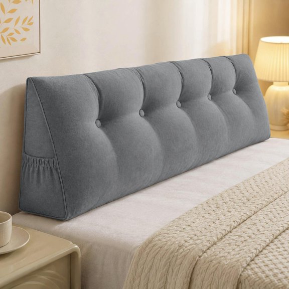 Triangular Headboard Wedge Pillow with Roll Pillow and Side Pockets, Ergonomic Reading Backrest Cushion for Bed, Sofa and Daybed, Headrest Support Pillow for Sleeping and Relaxing