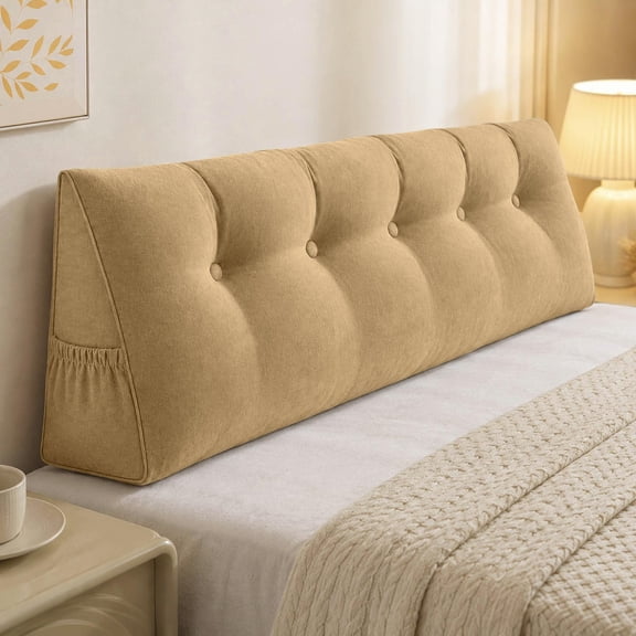 Triangular Headboard Wedge Pillow with Roll Pillow and Side Pockets, Ergonomic Reading Backrest Cushion for Bed, Sofa and Daybed, Headrest Support Pillow for Sleeping and Relaxing