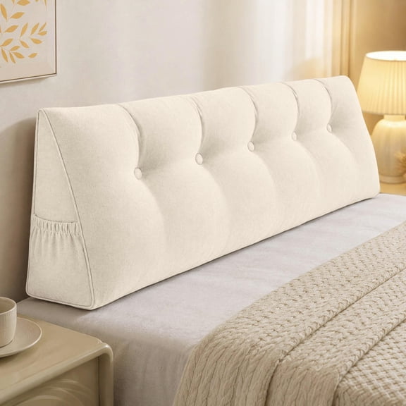Triangular Headboard Wedge Pillow with Roll Pillow and Side Pockets, Ergonomic Reading Backrest Cushion for Bed, Sofa and Daybed, Headrest Support Pillow for Sleeping and Relaxing