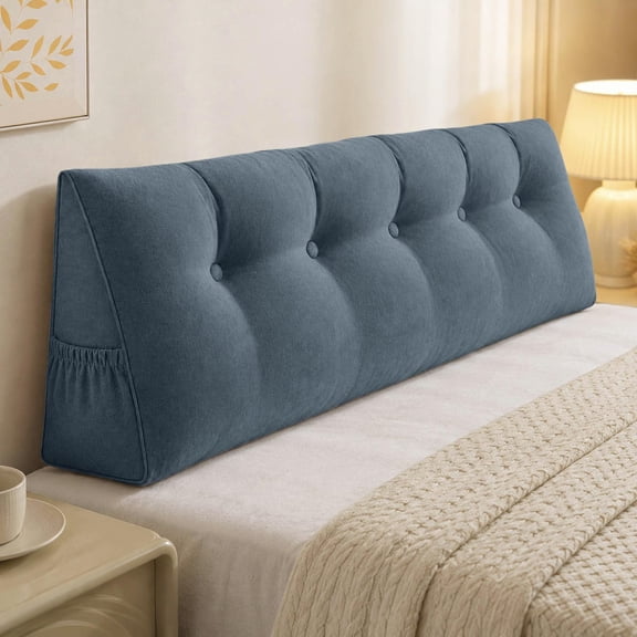 Triangular Headboard Wedge Pillow with Roll Pillow and Side Pockets, Ergonomic Reading Backrest Cushion for Bed, Sofa and Daybed, Headrest Support Pillow for Sleeping and Relaxing