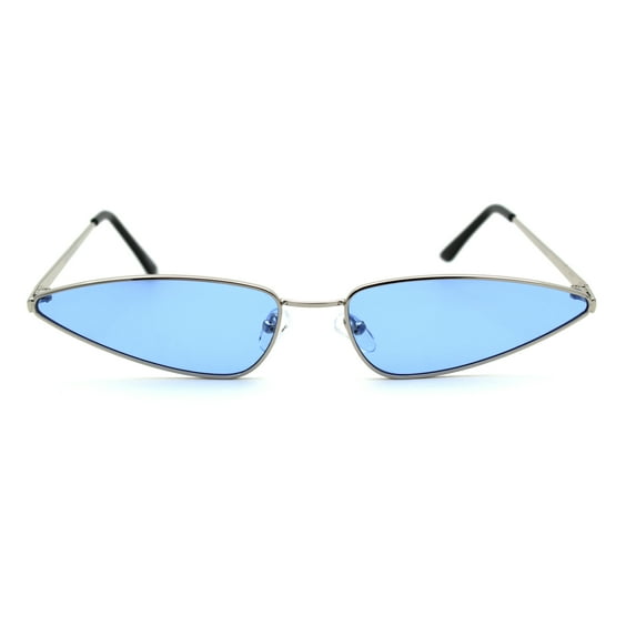 Triangular Hippie Pop Color Lens Metal Rim Sunglasses Silver Blue