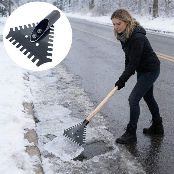 Triangular Ice Scraper, Serrated Manganese Steel Ice Removal Tool with Interchangeable Blades for Snow and Ice Clearing