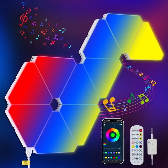 Triangular LED Lights, 10 RGB Wall Panels Modular Intelligent Light with APP & Remote & Music Sync, Honeycomb Light Wall for Game Room Bedroom Decor