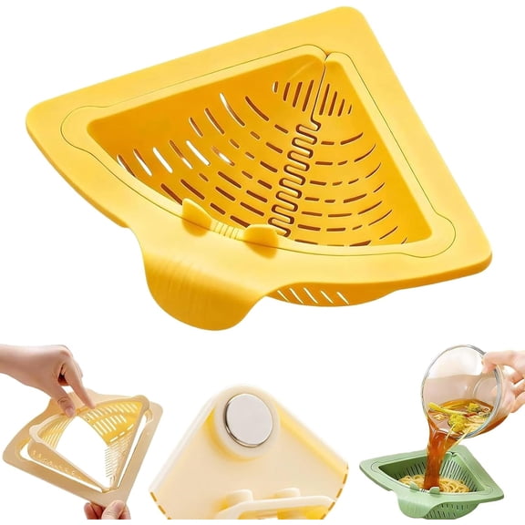 Triangular Magnetic Drain Basket, 2-Pack Magnetic Drainage & Filter Basket, Corner Sink Strainer for Food Waste, Triangular Draining Baskets with Twist-Open Bottom (1PC-Yellow)
