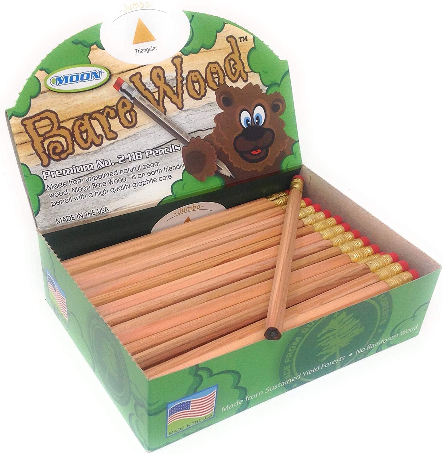 Triangular Primary Pencil with Eraser, Bare Wood Natural (72 Pencils