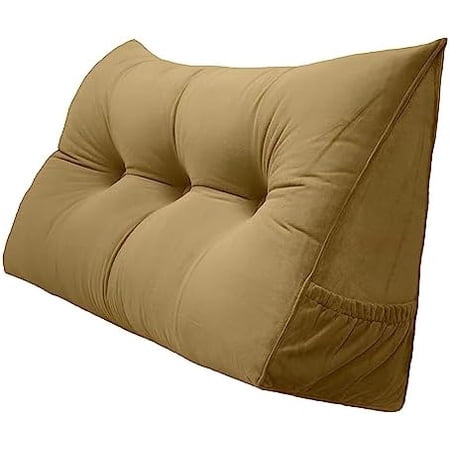 Triangular Reading Bed Rest Pillow Large Bolster Cushion Headboard Backrest Wedge Pillow With Removable Cover And Two Large Side Pockets (Golden Brown, 47 X 8 X 20 Inches)