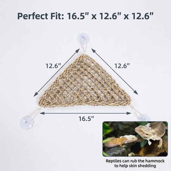 Triangular Reptile Hammock, 100% Natural Seagrass Lounger with Terrarium Plant Leaves for Bearded Dragon, Lizard, Gecko, Iguana, Hermit Crab and Snake