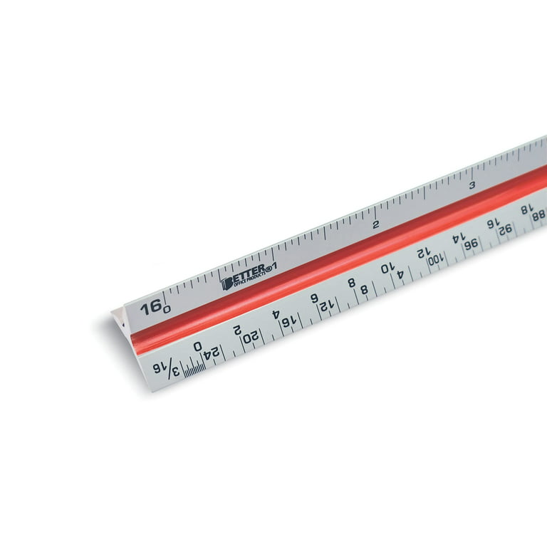 Triangular Ruler, 12 inch Metal Ruler, Triple Sided Color Coded, Imperial Scale Measurements, Drafting Ruler, Architect Ruler by Better Office