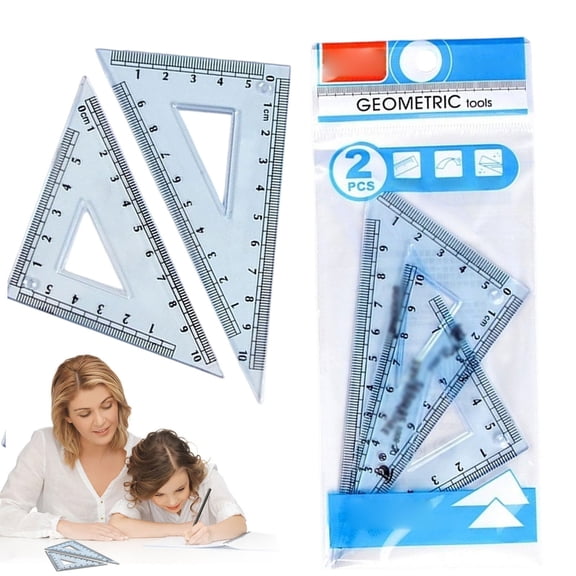 Triangular Ruler Set 45/90 Degree Plastic Drafting Ruler, 2-Pack, Blue, 3.9 Inch