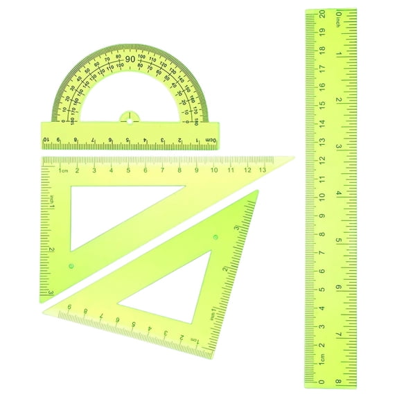 Triangular Ruler Set, Plastic Metric Inch Geometric Protractor Triangle Engineering Scale Drafting Ruler Kit