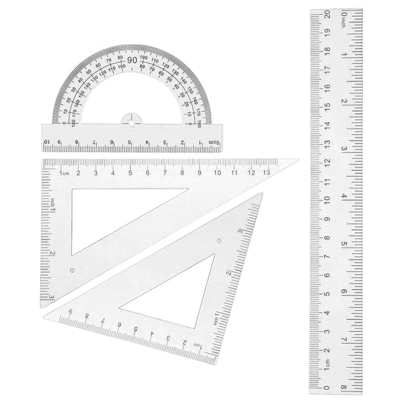 Triangular Ruler Set, Plastic Metric Inch Geometric Protractor Triangle Engineering Scale Drafting Ruler Kit