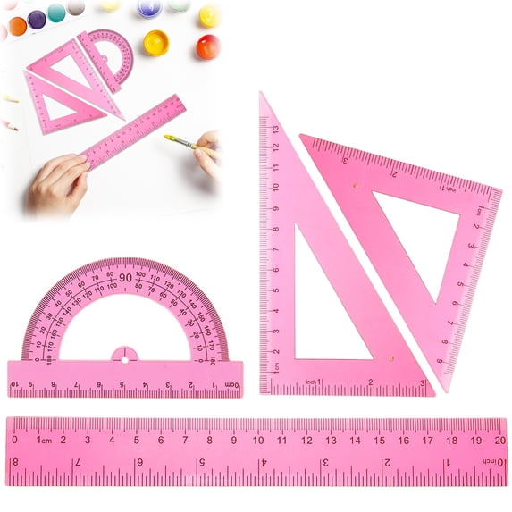 Triangular Ruler Set, Plastic Metric Inch Geometric Protractor Triangle Engineering Scale Drafting Ruler Kit