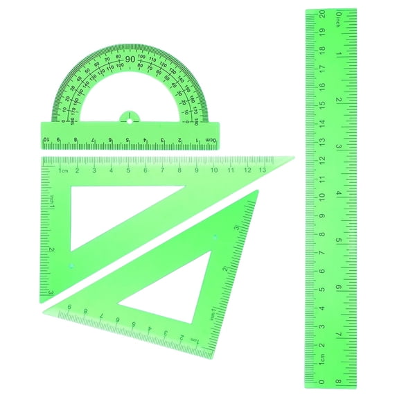Triangular Ruler Set, Plastic Metric Inch Geometric Protractor Triangle Engineering Scale Drafting Ruler Kit