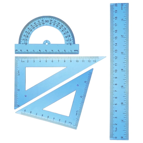 Triangular Ruler Set, Plastic Metric Inch Geometric Protractor Triangle Engineering Scale Drafting Ruler Kit