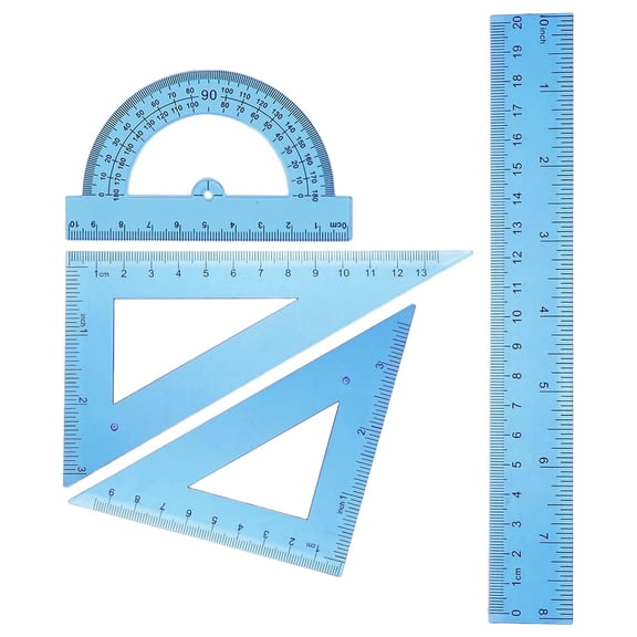 Triangular Ruler Set, Plastic Metric Inch Geometric Protractor Triangle Engineering Scale Drafting Ruler Kit