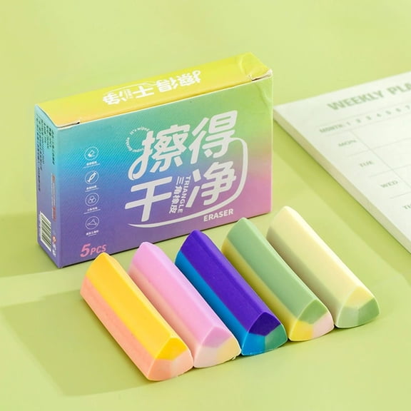 Triangular Sandwich Eraser Set Clean-Erasing, QQZ No Residue Student Stationery Gift, 5Pcs Multicolor TPE Rubber Erasers for Pencil Marks Art Drawing