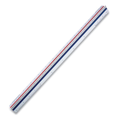 Triangular Scale Plastic Engineers Ruler, 12" Long, White With Colored Grooves | Bundle of 5