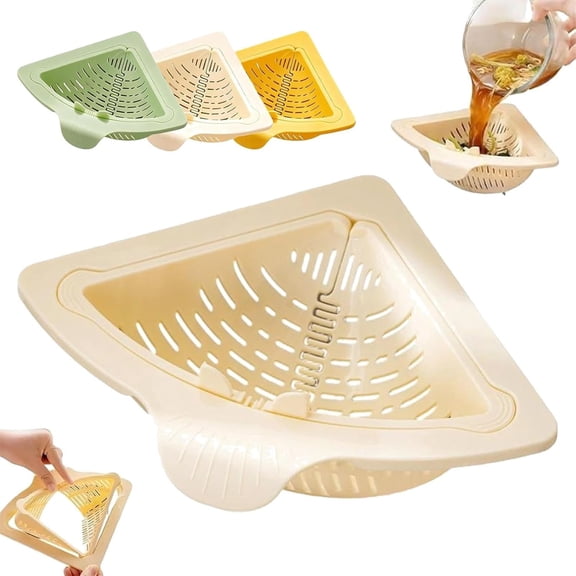 Triangular Sink Drain Basket with Twist Release - Magnetic Corner Organizer, No Tools Installation, for Food Scraps, Vegetable Rinsing