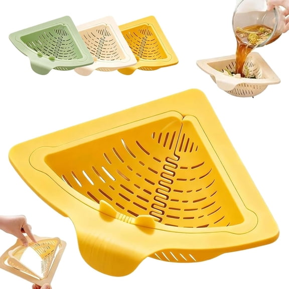 Triangular Sink Drain Basket with Twist Release - Magnetic Corner Organizer, No Tools Installation, for Food Scraps, Vegetable Rinsing