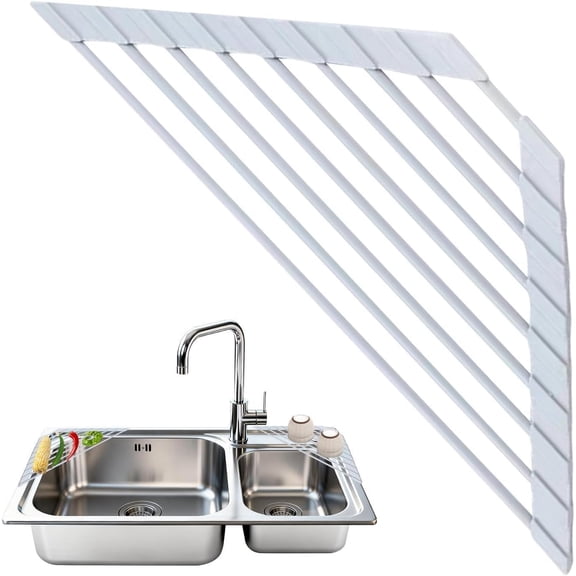 Triangular Sink Rack, Space-Saving Roll-Up Dish Drying Rack for Corner Countertops(XX)